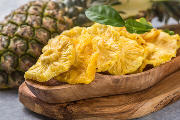 Dry pineapple slice,  round slice  on white background