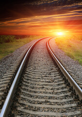 Fototapeta na wymiar rail way road to sunset