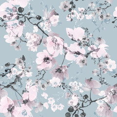 Seamless beautiful print of watercolor flowers