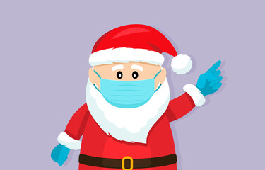 Santa Claus in a medical mask and surgical gloves. Covid 19 prevention concept.