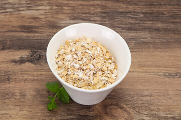 Raw oats in the bowl