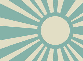 Sunlight retro background with vintage round frame for text. blue and beige color burst background.