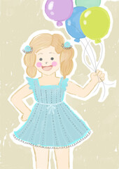 Little birthday girl with balloons.