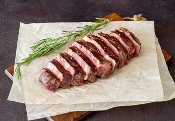 Grilled beef steak. American cuisine. Recipe. Meat.