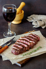 Grilled beef steak. American cuisine. Recipe. Meat.