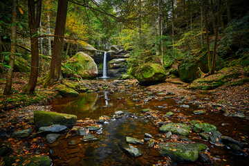 Beautiful Flat Lick Falls with Fall colors near Gray Hawk, Kentucky.
