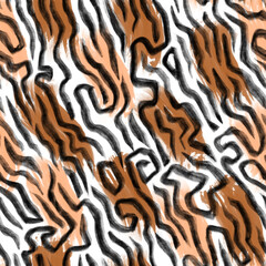 Artistic geometric seamless pattern. Abstract shapes, elements and curved lines. Painted colorful texture. Contemporary ornament for sportswear, textile, fabric and wrapper.