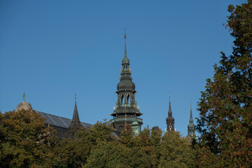 Obraz premium Tower and spire on a gothic museal building in Stockholm