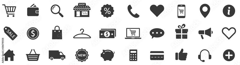 Wall mural Shopping icons. Shop icons. Online shop icon set. Online shopping symbols. Vector