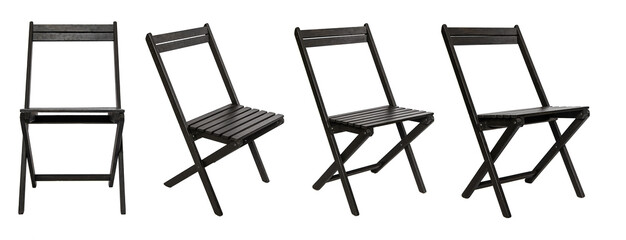 Fototapeta premium wooden dark brown garden chair isolated on white background four kinds