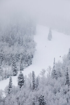 Skiing at Deer Valley, Utah, near Salt Lake City during winter.
