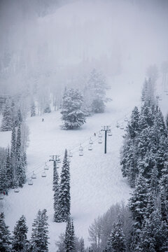 Skiing at Deer Valley, Utah, near Salt Lake City during winter.