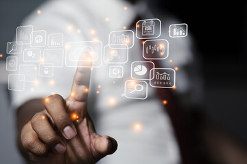 Business people add modern sets that use Virtual Media to manage online business systems based on corporate networks with technology