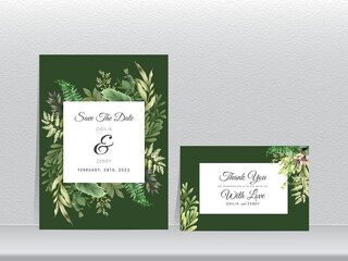 wedding invitation cards with greenery hand drawn leaves