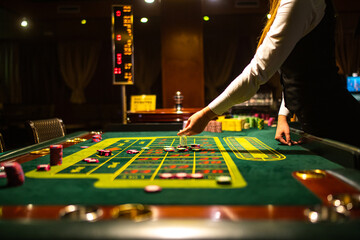 Casino Black Jack table with poker cards and chips.