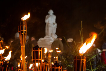 fire torches, an annual torchlight procession to mark the Independence Day of Latvia, in Jelgava