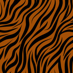 Tiger seamless background,  orange striped abstract pattern, line print for fabric.  Vector background