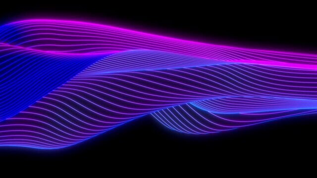 Seamless loop animation. Abstract colorful wavy background in bright neon purple and pink colors. Modern colorful wallpaper. 3d rendering.