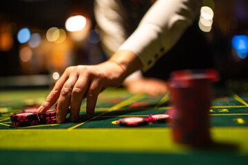 Casino Black Jack table with poker cards and chips.