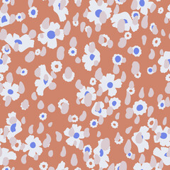 Daisy flowers vector background. Small size meadow flowers isolated. Seamless pattern. Flat simple design.