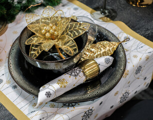 Decoration of Christmas table, xmas concept.