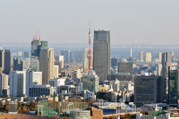 東京タワーの見える俯瞰の東京の町並み