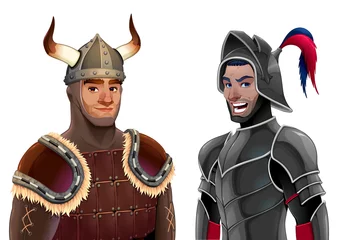 Türaufkleber Paar Ritter. Vektorfantasie isolierte Charaktere für Spiele und App. © ddraw