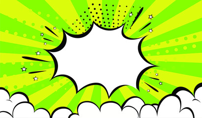 Green comic background with space for recording or advertising with white explosion, vector graphics © Татьяна Кабакова
