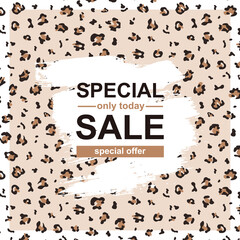 Special sale poster template with leopard pattern