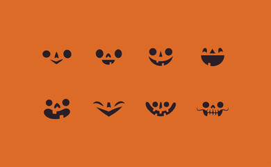 Halloween pumpkin faces icons set. Cartoon cute illustrations.
