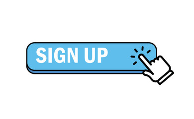Sign up button with hand clicking icon.