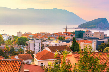 Beautiful landscape sunrise in the resort town, Montenegro, Budva