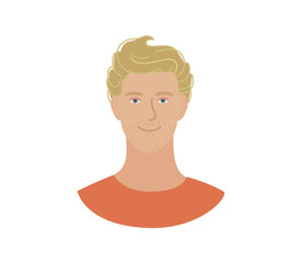 Happy Scandinavian man with a modern hairstyle. Avatar male profile character in cartoon style.