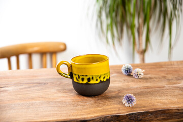 cup of coffee on a rustic table