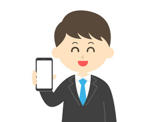 スマートフォンの画面を見せる男性のイラスト