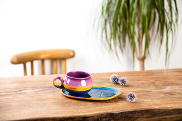 coffee cups on a wooden table
