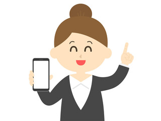 スマートフォンの画面を見せる女性のイラスト