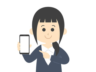 スマートフォンの画面を見せる女性のイラスト