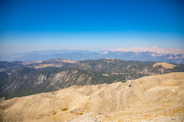 Fototapeta na wymiar The panoramic view from Olympos Mountain or Tahtali near Kemer, Antalya Province in Turkey