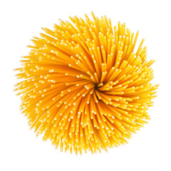 Bunch of spaghetti isolated on white background. Top view.