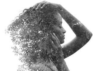 Surreal creative double exposure portrait