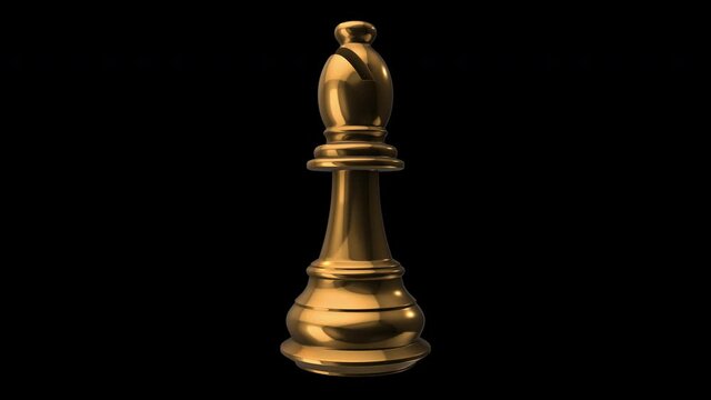 3d chess pieces king rotating on alpha channel background in seamless loop.