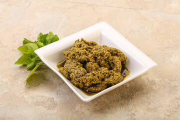 Green sauce pesto with basil
