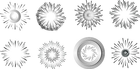 Radial speed Lines in Circle Form for comic books . fireworks Explosion background . Vector Illustration . Starburst
 round Logo . Circular Design element . Abstract Geometric star rays . Sunburst .