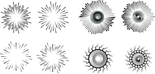 Radial speed Lines in Circle Form for comic books . fireworks Explosion background . Vector Illustration . Starburst
 round Logo . Circular Design element . Abstract Geometric star rays . Sunburst .