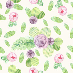watercolor seamless pattern with violet and pink roses