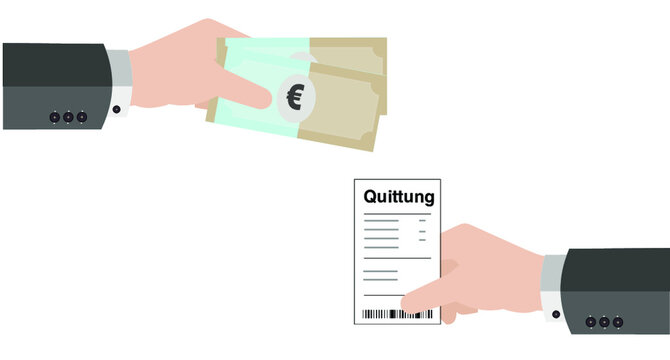 Vektor Rechnung halten, Hand mit Geld-Kassenbon Quitung