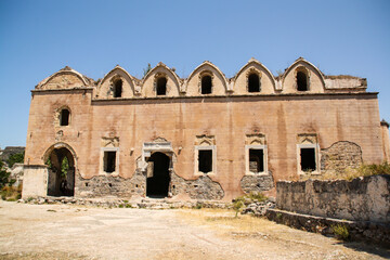 Fototapeta na wymiar Exterior of the High Church in Kayakoy (Karmylassos) from 17th Century Fethiye, Turkey 