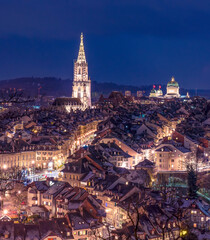 Christmas city Bern, capital of Switzerland, evening festive view - obrazy, fototapety, plakaty