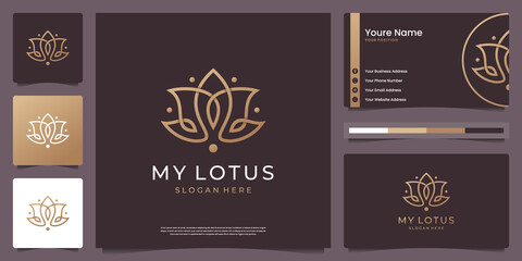 Fototapeta na wymiar Lotus flower golden gradient logo and business card
